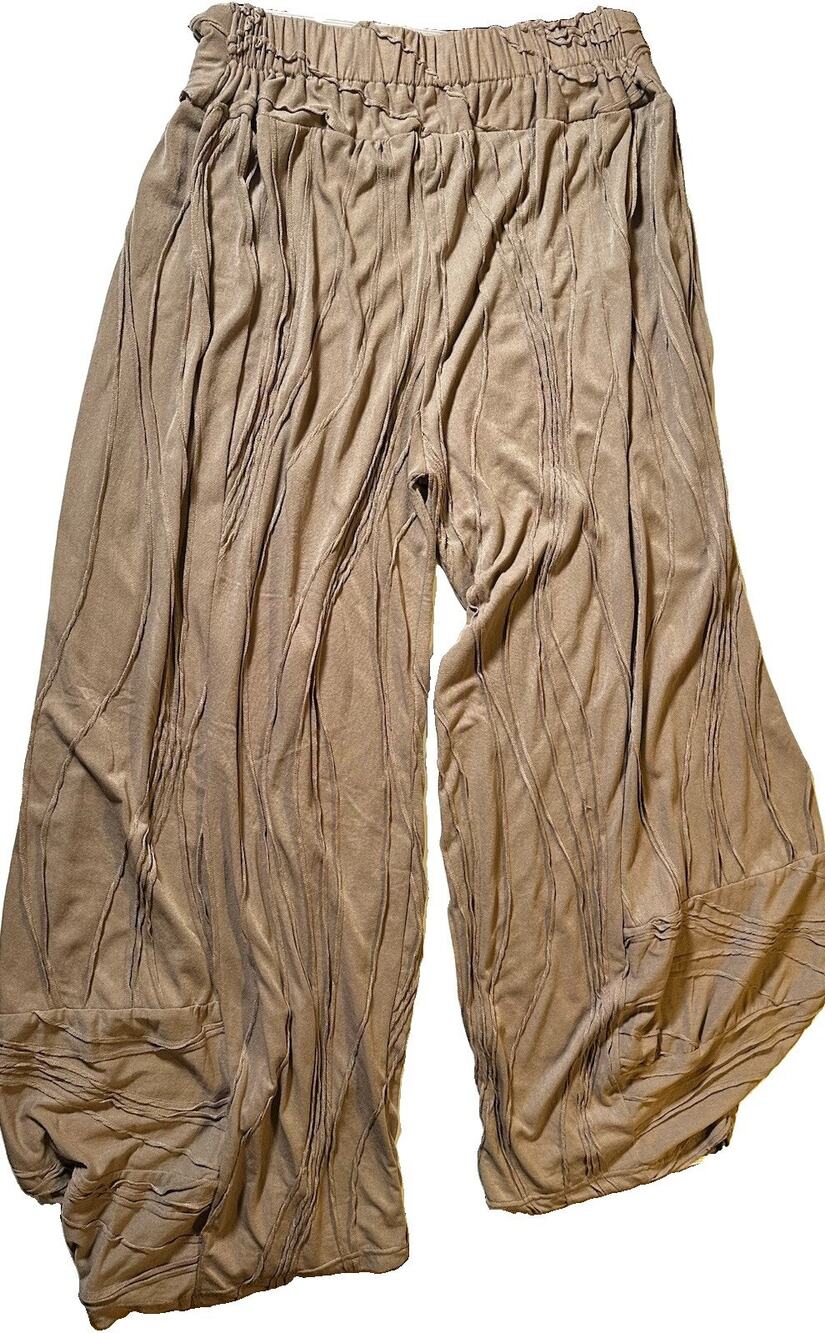 WindHorse Womens L Boho Wide Leg Pants Gauze Festival Lagenlook Resort Brown